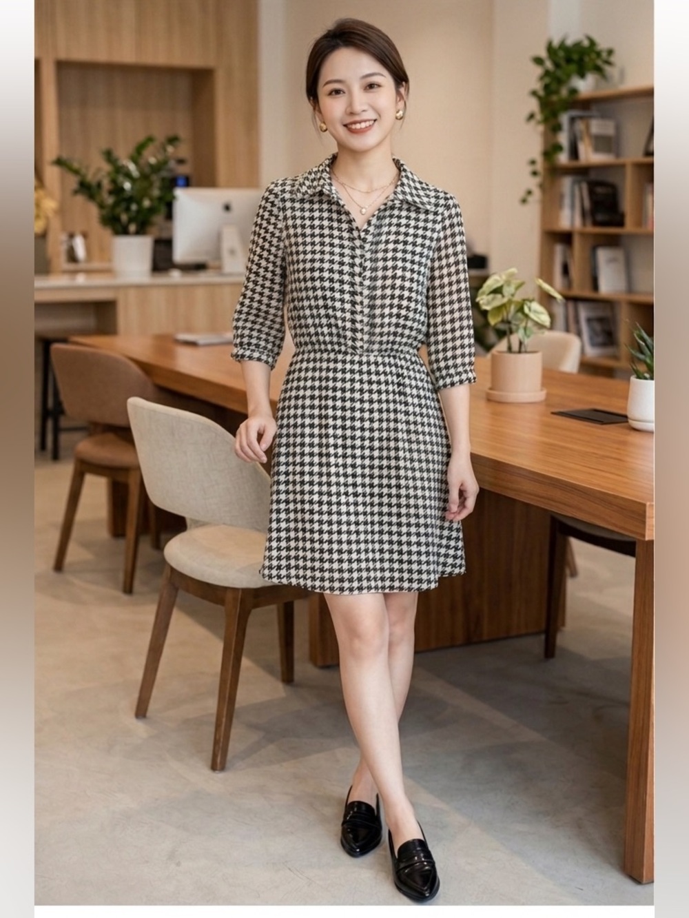 Kardashian Kollection Black White Houndstooth Sheer Dress XS
